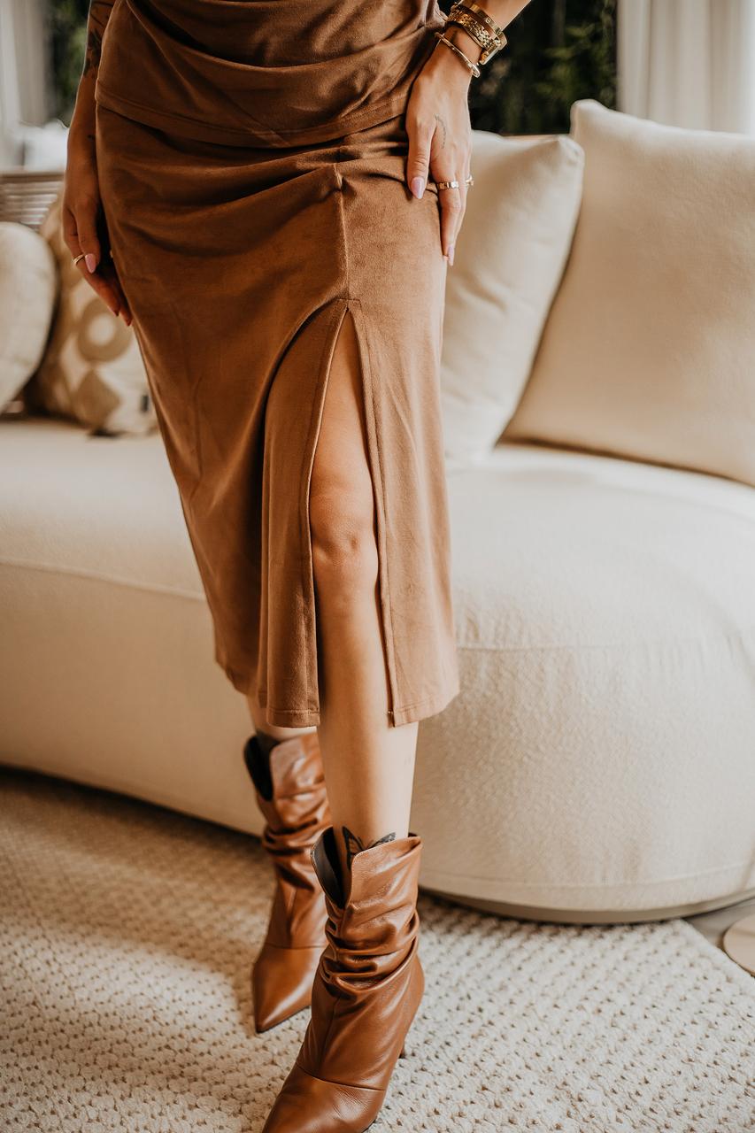 Vestido Com Pregas Suede