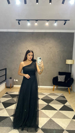 Vestido Festa Flor No Ombro